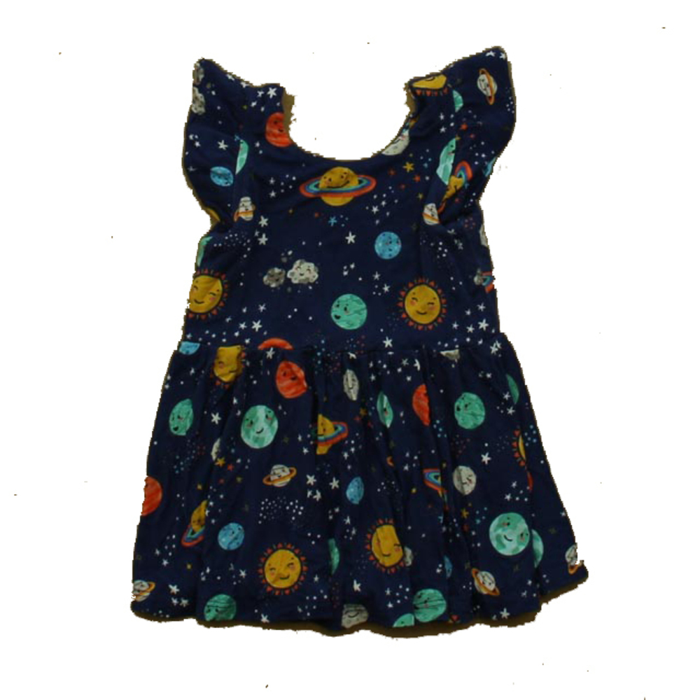 Macaron + Me Girls Navy Planets Dress size: 6-12 Months